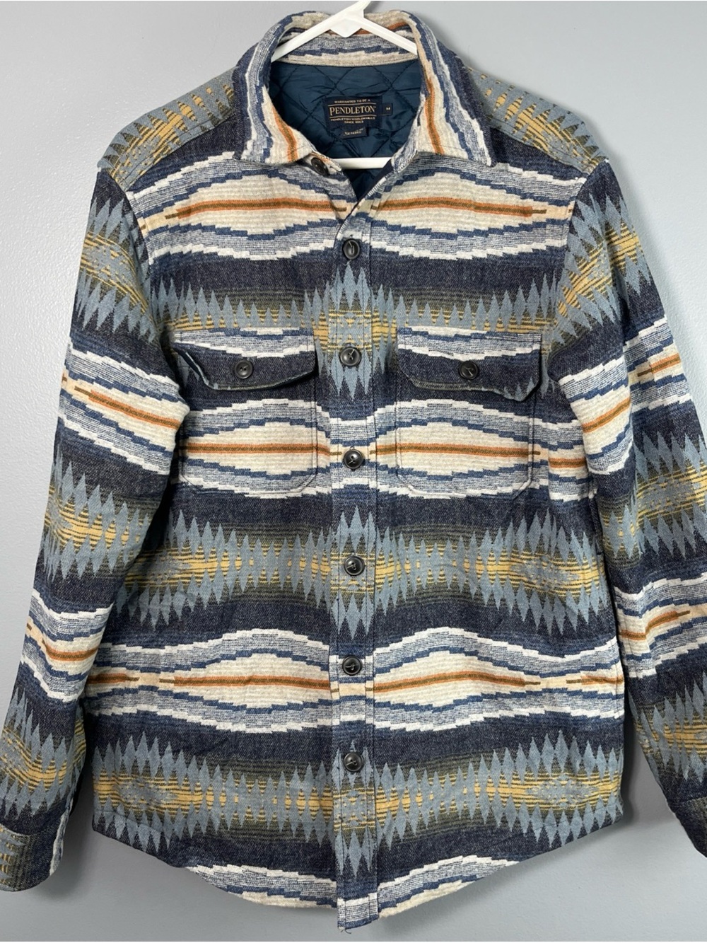 Pendleton Men's Navy, Cream & Gold Patterned Button Shirt Jacket